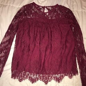 Red lace long sleeve shirt
